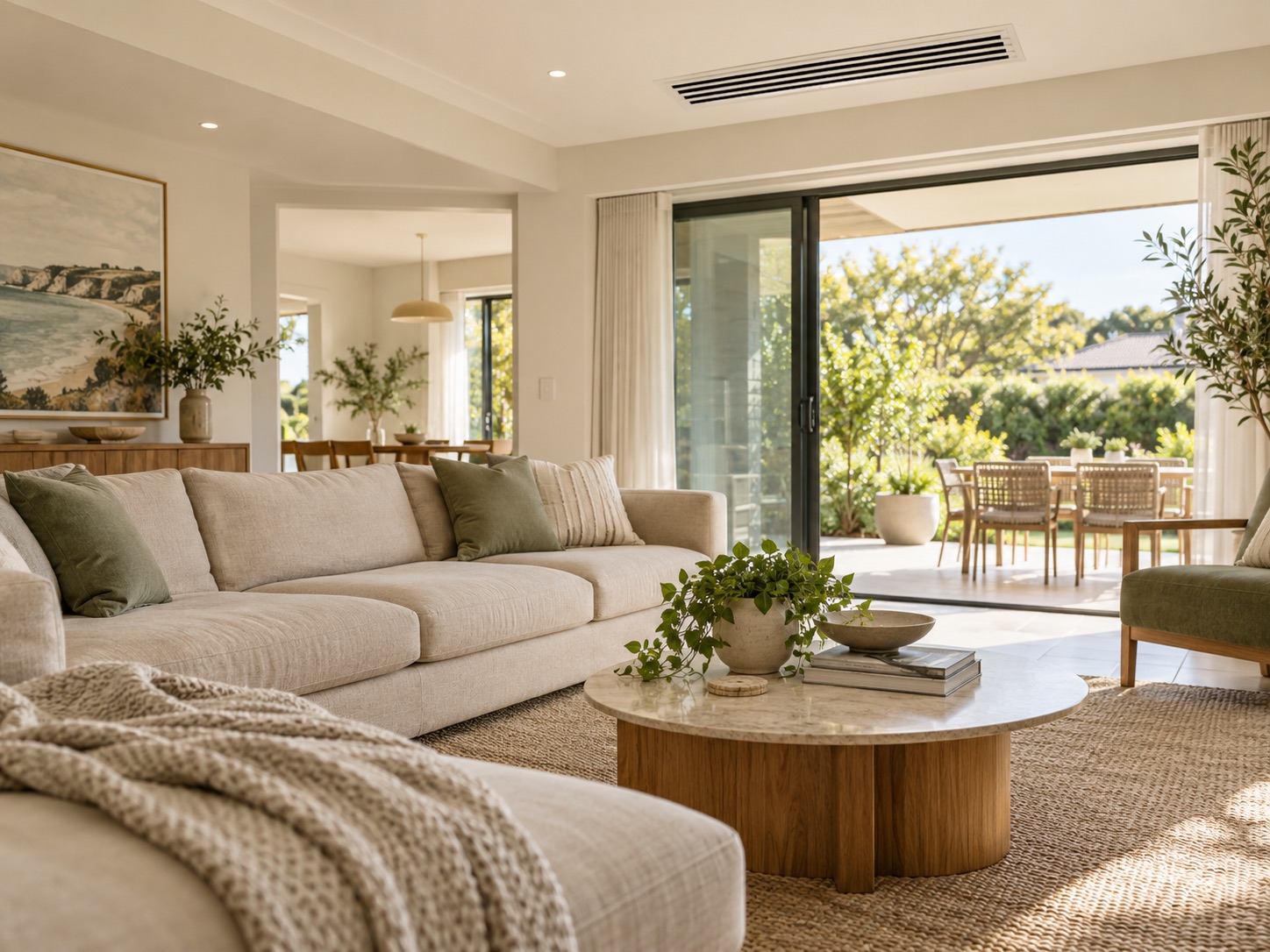 Living room with a ducted air-conditioning vent